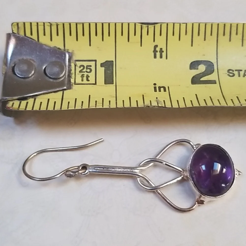 Hand Crafted Amethyst .925 Sterling Silver Hook Pierced Earrings